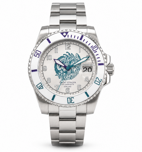 USS Charlotte SSN-766 Silent Stinger commemorative automatic watch in stainless steel